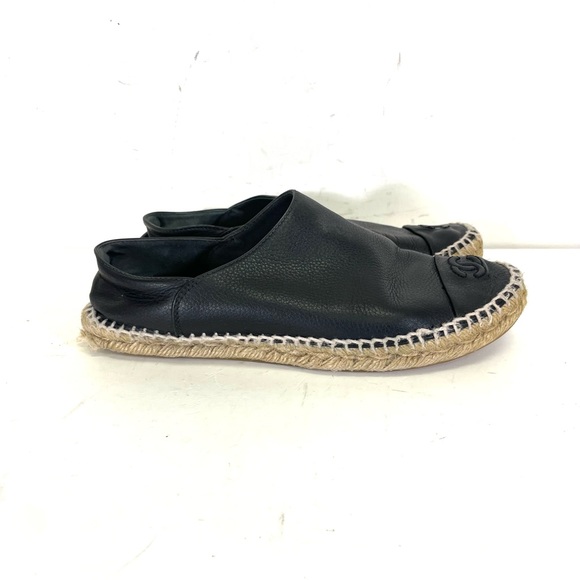 Chanel Black Leather Cap Toe Espadrilles size 39 - Picture 2 of 10